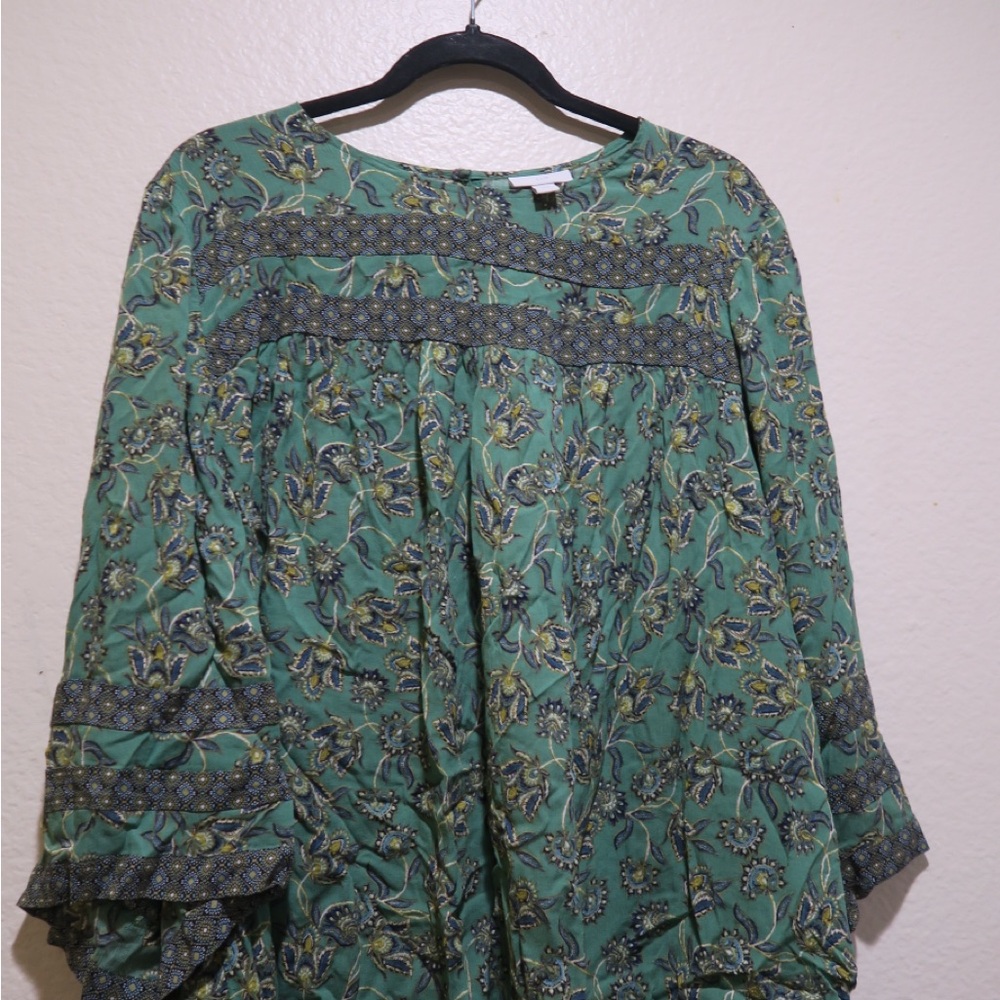 J. Jill Green 3/4 Sleeve Blouse with Bib Collar